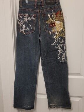 FUBU Womens or Men's Dark Blue Embroidered Crest Jeans